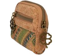 MarBello Minibolsa de corcho vegana con diseño bohemio y colgante de trébol de la suerte, sostenible, elegante y perfecta para llevar de viaje