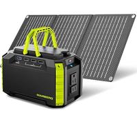 MARBERO - Generador solar de 150 W con panel solar incluido, alimentación para camping, 150 Wh con panel plegable de 30 W para exteriores, autocaravana, pesca, emergencia