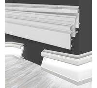 MARBET DESIGN Rodapiés blancos HDPS con LED - Perfil de rodapié de 2 metros, listones de acabado para suelos, molduras de suelo, canal de cables, iluminación indirecta (HF-3 109x22 mm, 10 metros)