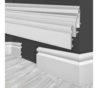 MARBET DESIGN Rodapiés de plástico blanco HDPS - Perfil de rodapié de 2 metros, listones de acabado para suelos, molduras de suelo, canal de cables (HF-2 120x15 mm, Pieza de muestra)