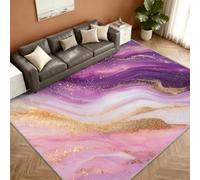 Marble Alfombra 140x200cm, Purple Gold Marble Alfombras for Living Room | Washable Soft Anti-Slip Moqueta for Bedroom Bedside Dining Table Decor