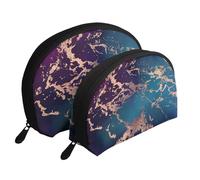 Marble Luxe Decor Morado Oscuro y Verde Azulado con Dorado, Bolsa de Maquillaje de Concha, Monedero pequeño para Mujer, Bolsa de artículos de tocador, Bolsa de cosméticos, 2 Piezas