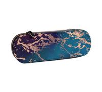 Marble Luxe Decor Morado Oscuro y Verde Azulado con Dorado, Estuche para lápices Estuche para lápices de Cuero de PU Estuche para lápices de Gran Capacidad Estuche para lápices Bolsa de cosméticos