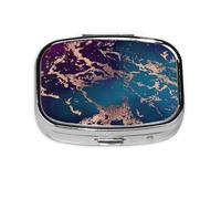 Marble Luxe Decor - Pastillero con 2 compartimentos, color morado oscuro y verde azulado con dorado, organizador portátil