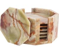 Marble Range Juego de 6 Posavasos ónix Verde Hechos a Mano de 3.5 Pulgadas para Bebidas para Mesa de café, Posavasos de mármol con Soporte