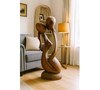 Marblechic - Estatua Pareja de Amantes de Madera de Teca - Tallada a Mano - 100x35x23 cm - Indonesia