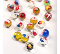 MARBLEFLAGS Colección Eurocopa 25 Canicas de Cristal con Banderas de Países del Mundial de Fútbol - 16 mm Ideal para Circuitos y Carreras
