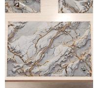MARBLELIZED - Juego de 6 manteles Individuales Americanos Lavables, de Tela Efecto mármol Gris Claro, Juego de 6 (30 x 45 cm) - Elegantes, Ideales para Desayuno, Almuerzo y Cena, Idea de Regalo, 100%