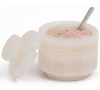 MARBLOUS KRAFTS Bodega de sal de mármol con tapa y cuchara, caja de sal pequeña de ónix blanco de 7,6 cm, tarro de azúcar, encimera de almacenamiento de especias, ideal para recipiente de sal
