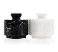 Marblous Krafts Juego de recipientes para guardar sal, pimienta, manteca, mantequilla o té, mármol, blanco y negro, 8 x 8 cm, decoración de cocina o mostrador