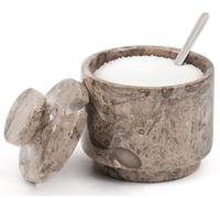 MARBLOUS KRAFTS Marble Salt Cellar Oceanic - Plato de sal escamoso de 3 pies para encimera, caja de especias, cuenco de dulces de San Valentín, tarro de azúcar morena con tapa y cuchara