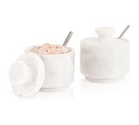 MARBLOUS KRAFTS Sal de mármol blanco de 7,6 cm de sal celta para decoración de cocina, juego de 2 tarros de especias, almacenamiento de encimera, azucarero con