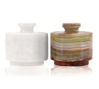 MARBLOUS KRAFTS Salero de mármol blanco y ónice verde de 99 g, cajita de tesoros, recipiente para condimentos de 7,6 x 7,6 cm, decoración para encimera, salero y pimentero (ónice blanco y verde)
