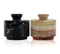 MARBLOUS KRAFTS Salero de mármol de 3 pulgadas, cebra negra y ónix verde, cuencos celtas para sal y pimienta con tapa para el hogar y la cocina, recipiente ideal para almacenamiento de azúcar y café