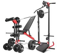 Marbo Sport Set MH25_162KG_Kier 2.0 | Banco de Pesas Ajustable + Soporte de Pesas MH-S201 + Entrenador de piernas + jalón Lateral + Banco Scott + Barra/Juego de Placas de Pesas 113 kg| Made in EU