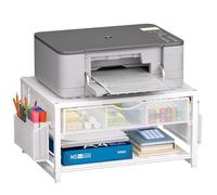 Marbrasse 2 Niveles Soporte para Impresora con Almacenamiento,Soporte para Monitor con Cajón y Dos Soportes para Bolígrafos,Organizador de Escritorio Multiusos para Fax,Escáner y Ordenador(Blanco)