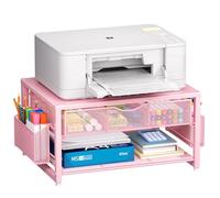 Marbrasse 2 Niveles Soporte para Impresora con Almacenamiento,Soporte para Monitor con Cajón y Dos Soportes para Bolígrafos,Organizador de Escritorio Multiusos para Fax,Escáner y Ordenador(Rosa)
