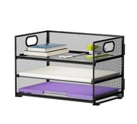 Marbrasse Organizador de Escritorio,3 Tire Carta Organizador de Papel con Asa,Bandeja Organizadora de Escritorio de Malla para A4 Archivo,Artículos de Oficina Casa(Negro)