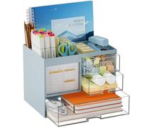 Marbrasse Organizador Escritorio con 3 Cajones,Portalapices Gran Capacidad,Organizador Oficina con 4 Compartimentos y Accesorios,Almacenaje Escritorio para Oficina,Casa y Escuela (Azul)