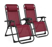MARBUENO Pack 2 Tumbonas Gravedad Cero Plegables Burdeos con Reposacabezas, Sillas Relax Exterior de Acero y Textileno Transpirable para Jardín, Terraza, Piscina y Camping 90x66x108 cm