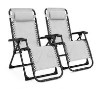 MARBUENO Pack 2 Tumbonas Gravedad Cero Plegables Gris con Reposacabezas, Sillas Relax Exterior de Acero y Textileno Transpirable para Jardín, Terraza, Piscina y Camping 90x66x108 cm