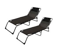 MARBUENO SUMMER Marbueno Pack de 2 Tumbona Plegable Acero Cojin Jardin y Piscina 190X58X27 Negra 10004X2