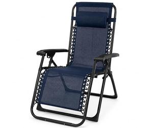 MARBUENO Tumbona Gravedad Cero Plegable Azul Oscuro con Reposacabezas, Silla Relax Exterior de Acero y Textileno Transpirable para Jardín, Terraza y Piscina 10011