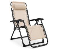 MARBUENO Tumbona Gravedad Cero Plegable Beige con Reposacabezas, Silla Relax Exterior de Acero y Textileno 2x1 Transpirable para Jardín, Terraza, Piscina, Playa y Camping 90x66x108 cm
