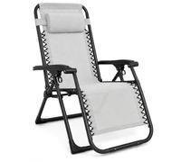 MARBUENO Tumbona Gravedad Cero Plegable Gris con Reposacabezas, Silla Relax Exterior de Acero y Textileno Transpirable para Jardín, Terraza, Piscina y Camping 10009
