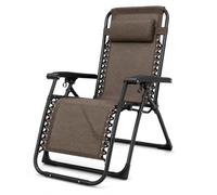 MARBUENO Tumbona Gravedad Cero Plegable Marrón con Reposacabezas, Silla Relax Exterior de Acero y Textileno Transpirable para Jardín, Terraza, Piscina y Camping 10007