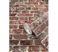 marburg Papel pintado 3D efecto ladrillo rojo rústico para dormitorio salón o cocina papel pintado de piedra óptica 10,05m x 0,53m 58408