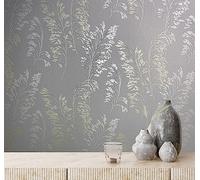 marburg Papel pintado de color gris claro, diseño floral, moderno, natural, para dormitorio o salón, fabricado en Alemania, 10,05 x 0,53 m