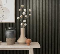 marburg Papel pintado efecto 3D, aspecto de madera, paneles acústicos negros, papel pintado no tejido, para salón, dormitorio, 10,05 x 0,53 m, fabricado en Alemania