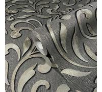 marburg Papel pintado negro y plateado gráfico clásico para dormitorio o salón, fabricado en Alemania, 10,05 x 0,53 m