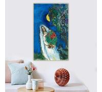 Marc Chagall《A Mariee a La Lune》Lienzo Impresiones de pintura al óleo Obra de arte famosa Póster Cuadro Decoración de pared para el hogar (40x60CM/Sin marco)