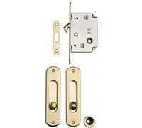 Marc hesi 4067.500.002.0 Puerta Corredera de Herraje Set, candado y mango, mandril 50 mm, latón pulido, Oro Brillante