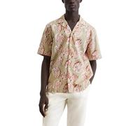 Marc OߴPolo Camisa de Manga Corta de Mezcla de Lino y algodón Hombre con Estampado Integral, Beige (Multi/Pure Cashmere), S