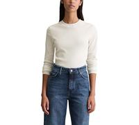 Marc OPolo Denim - Camiseta de Manga Larga para Mujer con Porcentaje elástico Acanalado, Blanco Sedoso, L