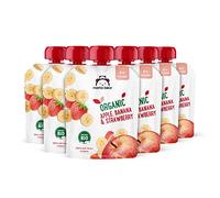 Marca Amazon - Mama Bear Bolsitas de Puré de Manzana, Plátano y Fresa ecológico, vegetariano, 90g, Paquete de 6