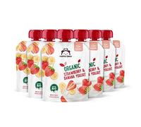 Marca Amazon - Mama Bear Yogur ecológico con puré de fresa, plátano y zanahoria morada ecológico, Vegetariano, 90g, Paquete de 6