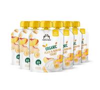 Marca Amazon - Mama Bear Yogur ecológico con puré de melocotón y plátano ecológicos, vegetariano, 90g, Paquete de 6