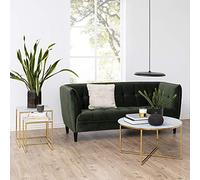 Marca Amazon - Movian Coffee Table, Glass, White Marble Print, Base Golden Chrome