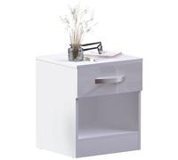 Marca Amazon - Movian Mesita de Noche de Color Blanco Brillante, 1 Asas y guías de Metal, Soporte único para cajones Resistente y antiarco, Madera de ingeniería, White, 47 x 40 x 36 cm