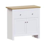 Marca Amazon - Vida Designs Aparador Arlington con 2 cajones y 2 Puertas, Madera de ingeniería, Blanco y Roble, H 80 x W 79 x D 35 Cm