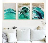 marca blanca Olas de agua de mar verde y paisaje de playa cuadro sobre lienzo para pared impresiones de pintura para decoración del hogar póster modular sin marco-50x70cmx3