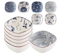 Marca Cerámica Cuencos para Postres: Set de 6 Estilo Japonés, Cuencos Apilables y Resistentes al Horno, para Casa y Fiesta (9.2 cm, Multicolor)