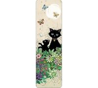 Marca de páginas de gato en el jardín con su gatito. Tamaño: 17 x 5 cm