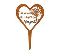 Marcador conmemorativo de corazón de metal con acero resistente a la intemperie y grabado floral detallado para uso en jardín y cementerio