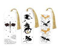 Marcador de cuarta ala, 3 marcapáginas rectangulares de acrílico de 2 x 5, 9 pulgadas con borla, marcapáginas de dragón transparente, marcadores resables para regalos de amantes de los libros, dragón