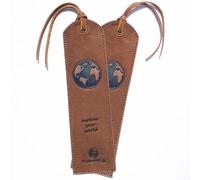 Marcador de libros cuero genuino hecho a mano con diseño de mapa mundial - Paquete de 2 marcapáginas de cuero | Marcadores Hermoso Regalo para hombres y mujeres, ratónes de biblioteca, lectores